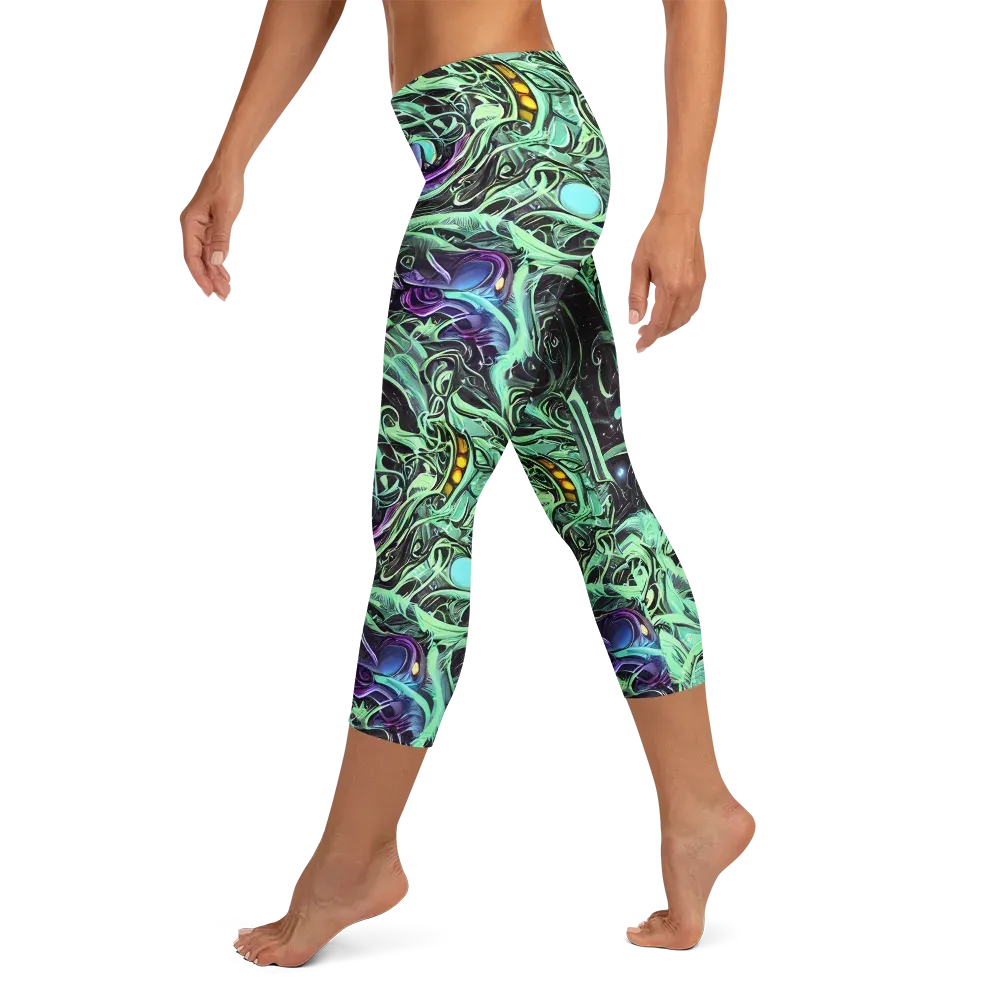 Mint Nebula on Capri Leggings — Left