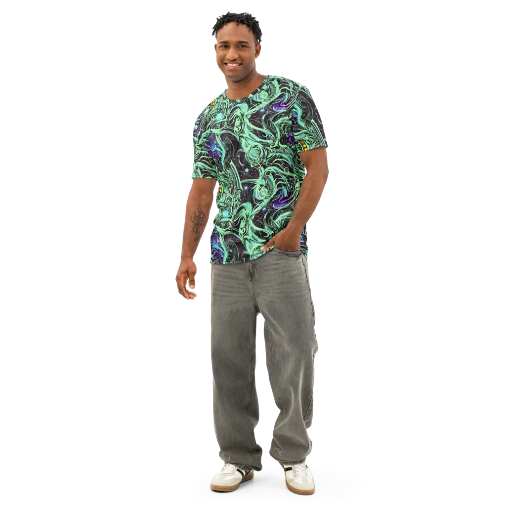 Mint Nebula on Men's Cotton Crew Neck T-Shirt — Front