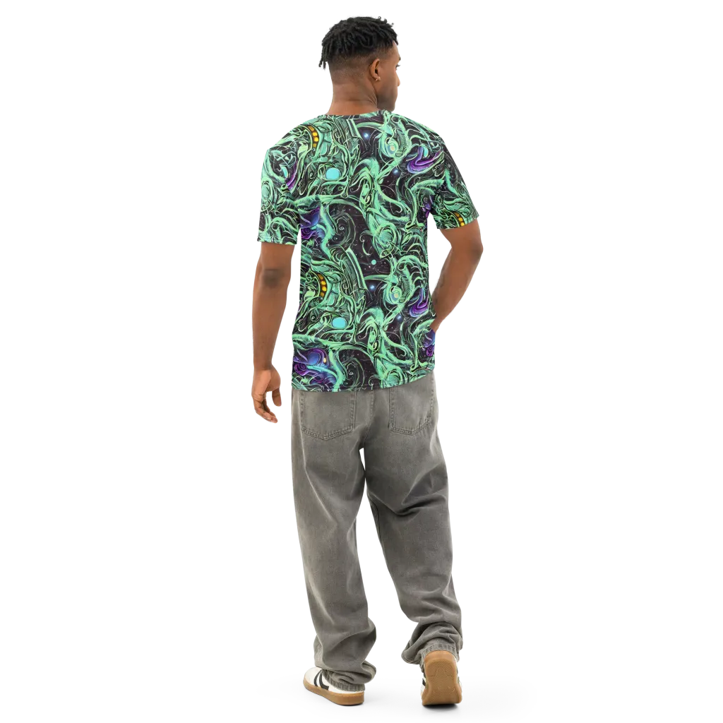 Mint Nebula on Men's Cotton Crew Neck T-Shirt — Back