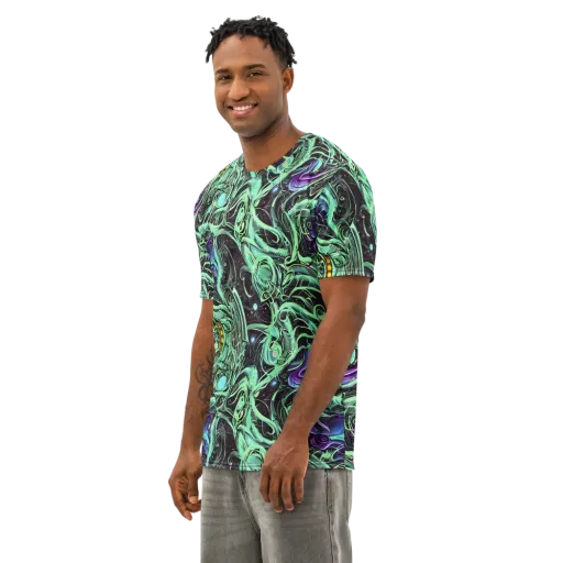 Mint Nebula on a Men's Cotton Crew Neck T-Shirt