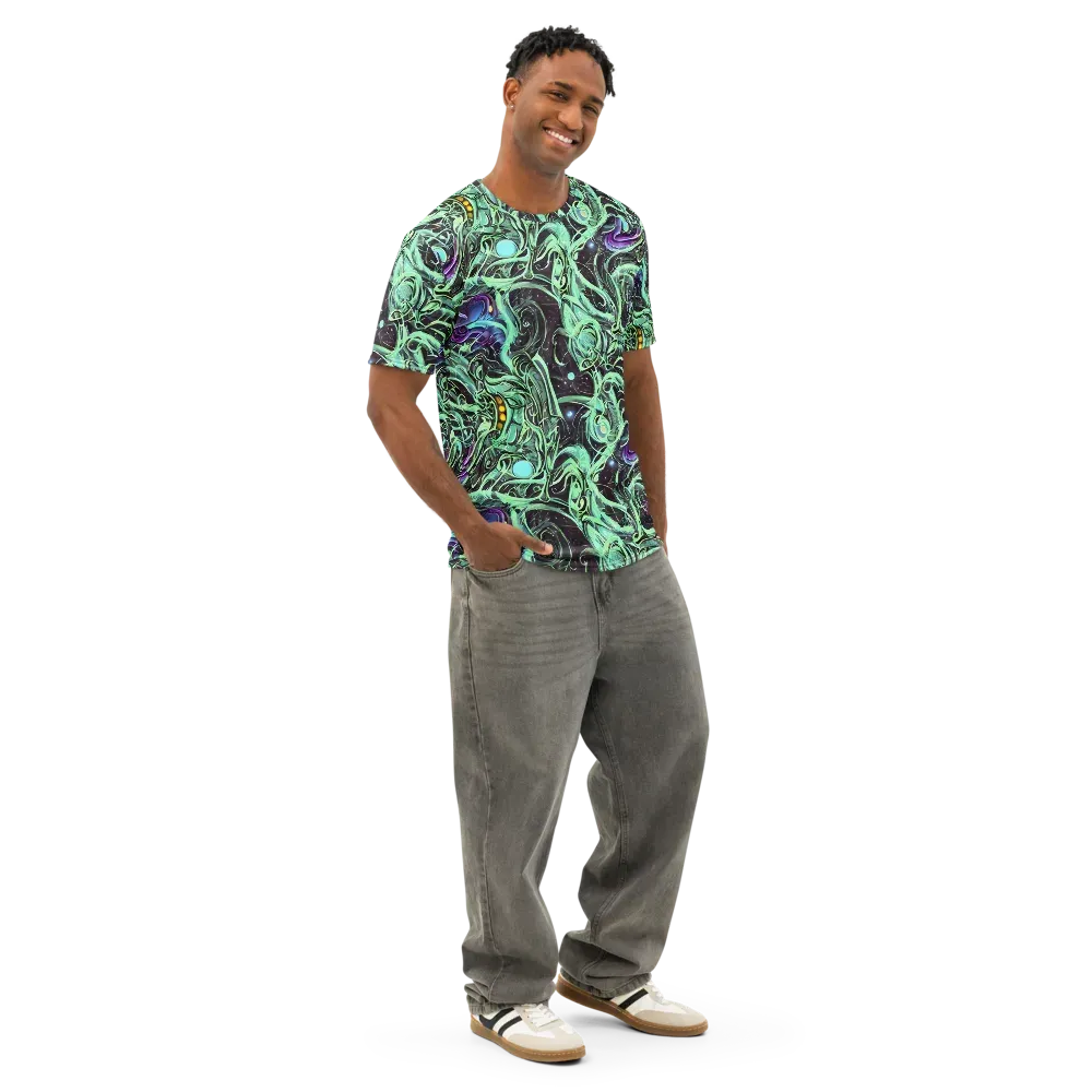 Mint Nebula on Men's Cotton Crew Neck T-Shirt — Right Front
