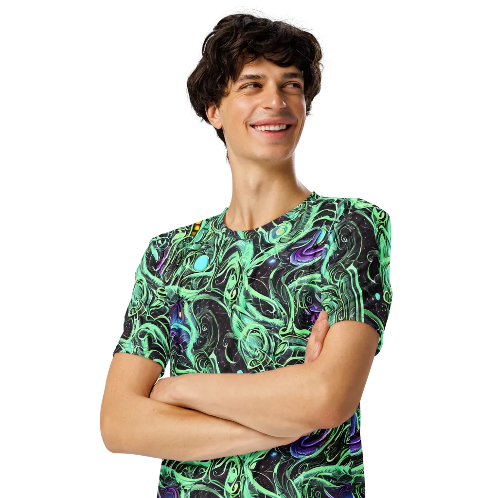 Mint Nebula on Men's Crew Neck T-Shirt — Left Front