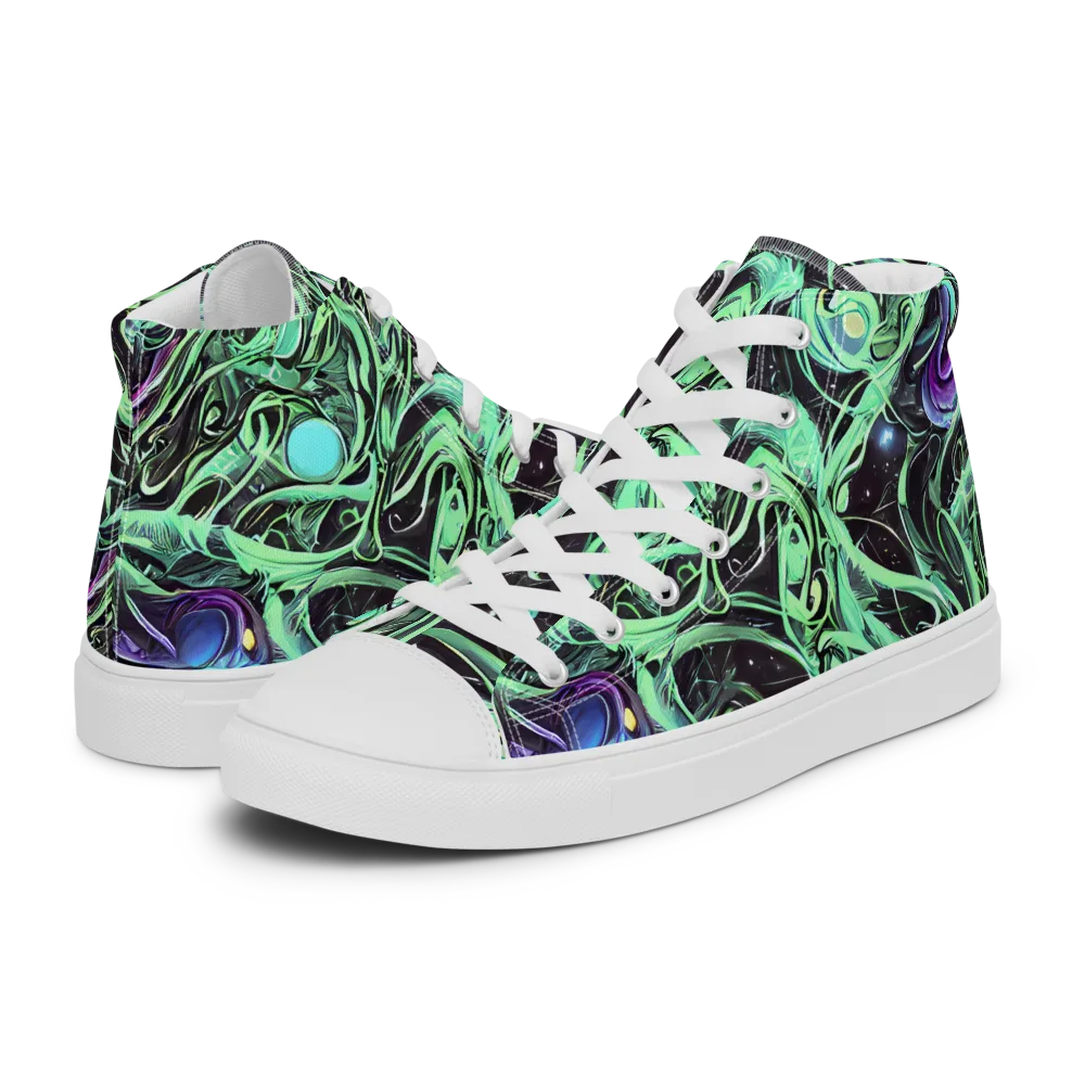 Mint Nebula on Men's High Top Canvas Shoes — Left