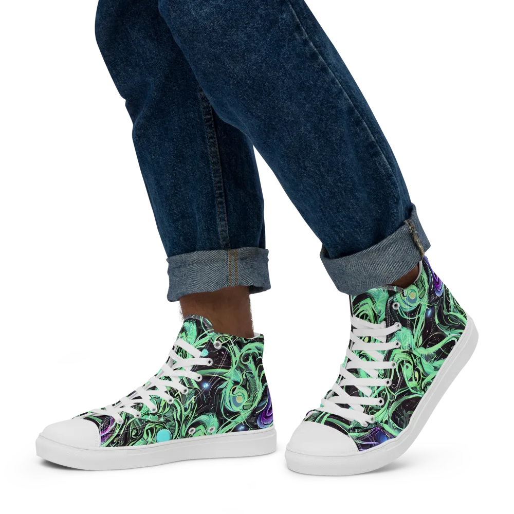 Mint Nebula on Men's High Top Canvas Shoes — Left