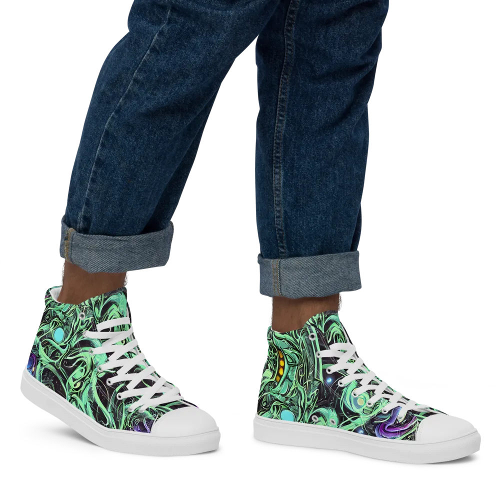 Mint Nebula on Men's High Top Canvas Shoes — Right