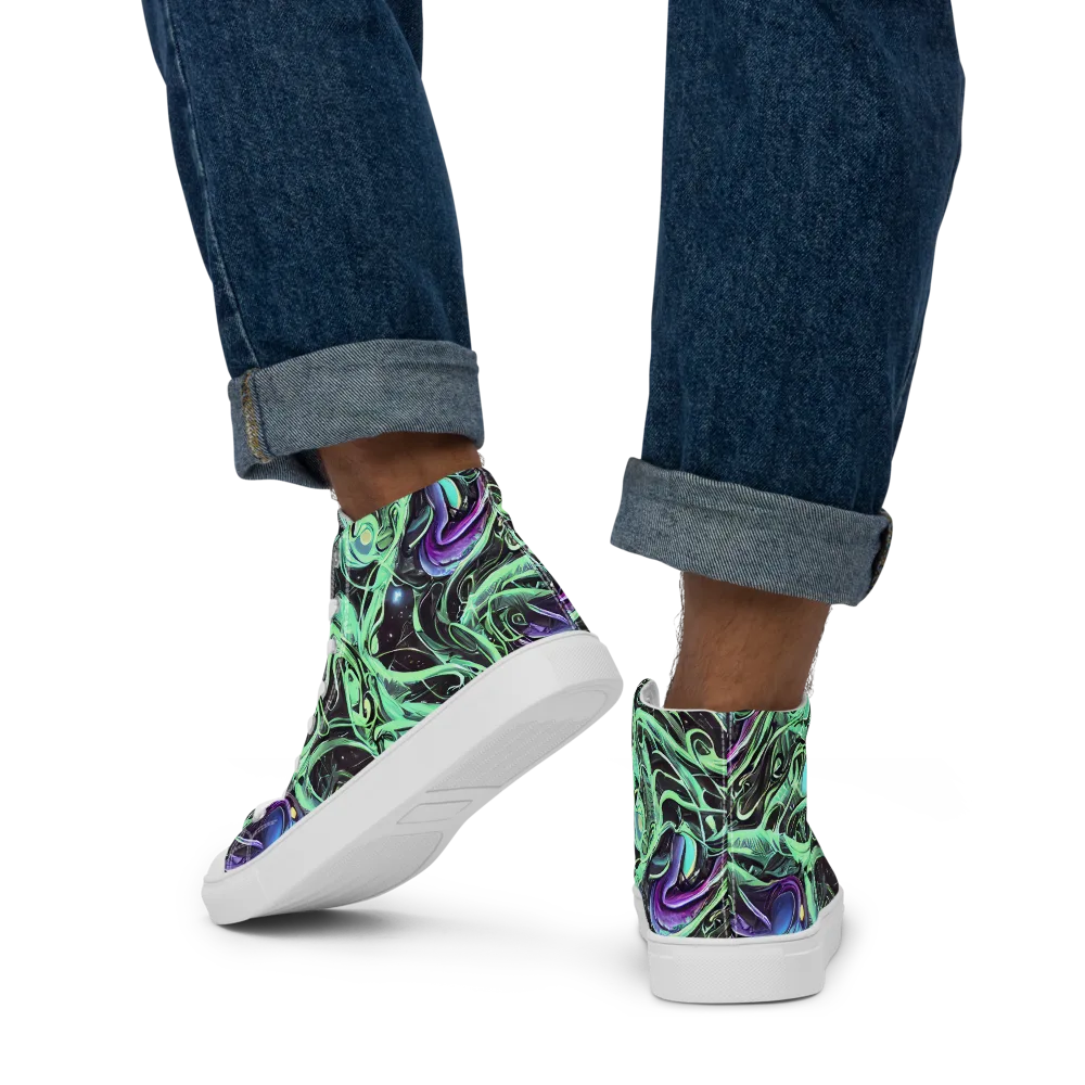 Mint Nebula on Men's High Top Canvas Shoes — Back
