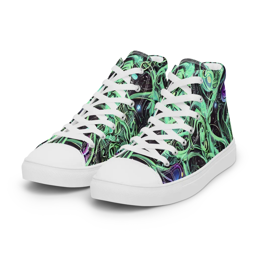 Mint Nebula on Women's High Top Canvas Shoes — Left Front