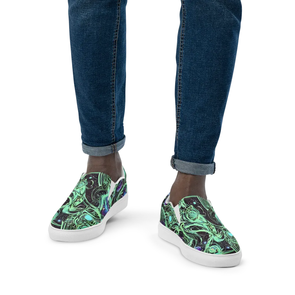 Mint Nebula on Men's Slip-On Canvas Shoes — Front