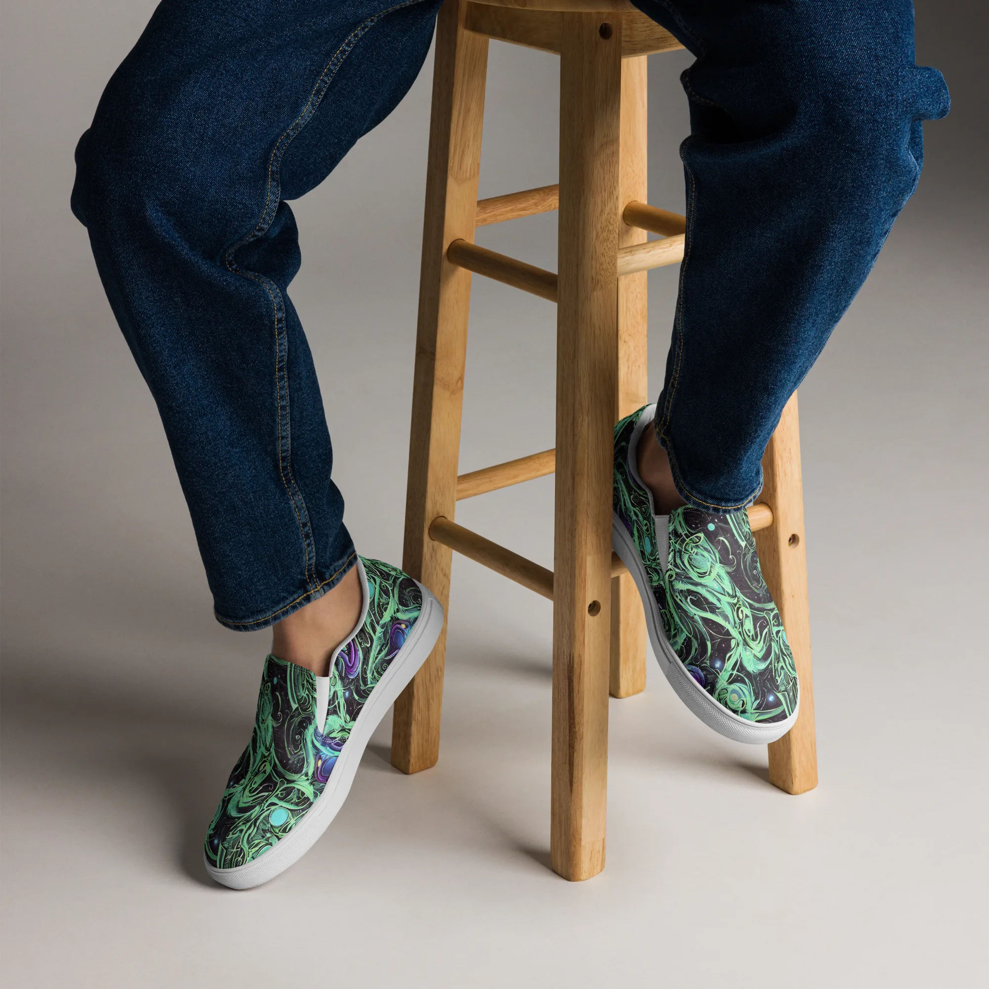 Mint Nebula on Men's Slip-On Canvas Shoes — Front