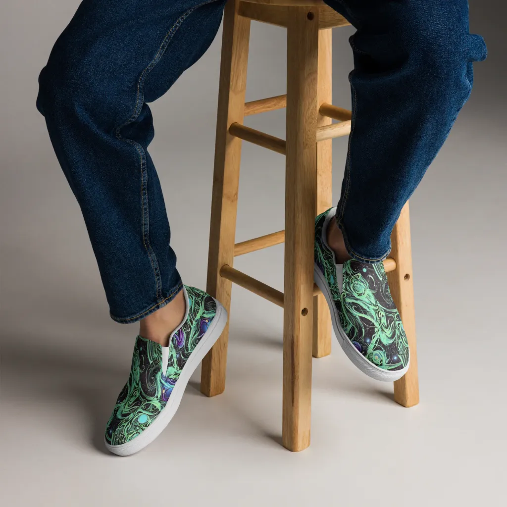 Mint Nebula on Men's Slip-On Canvas Shoes — Front