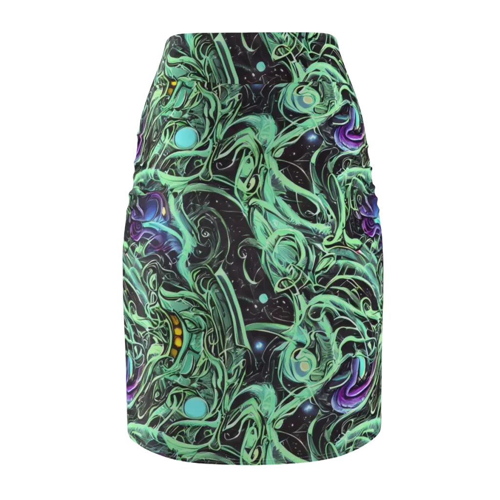 Mint Nebula on Pencil Skirt — Back