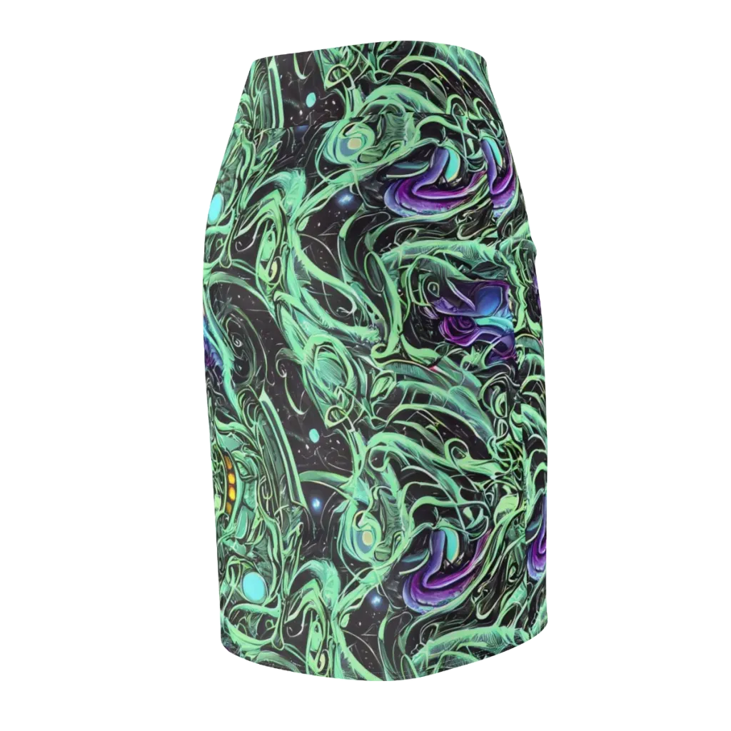 Mint Nebula on Pencil Skirt — Back Side