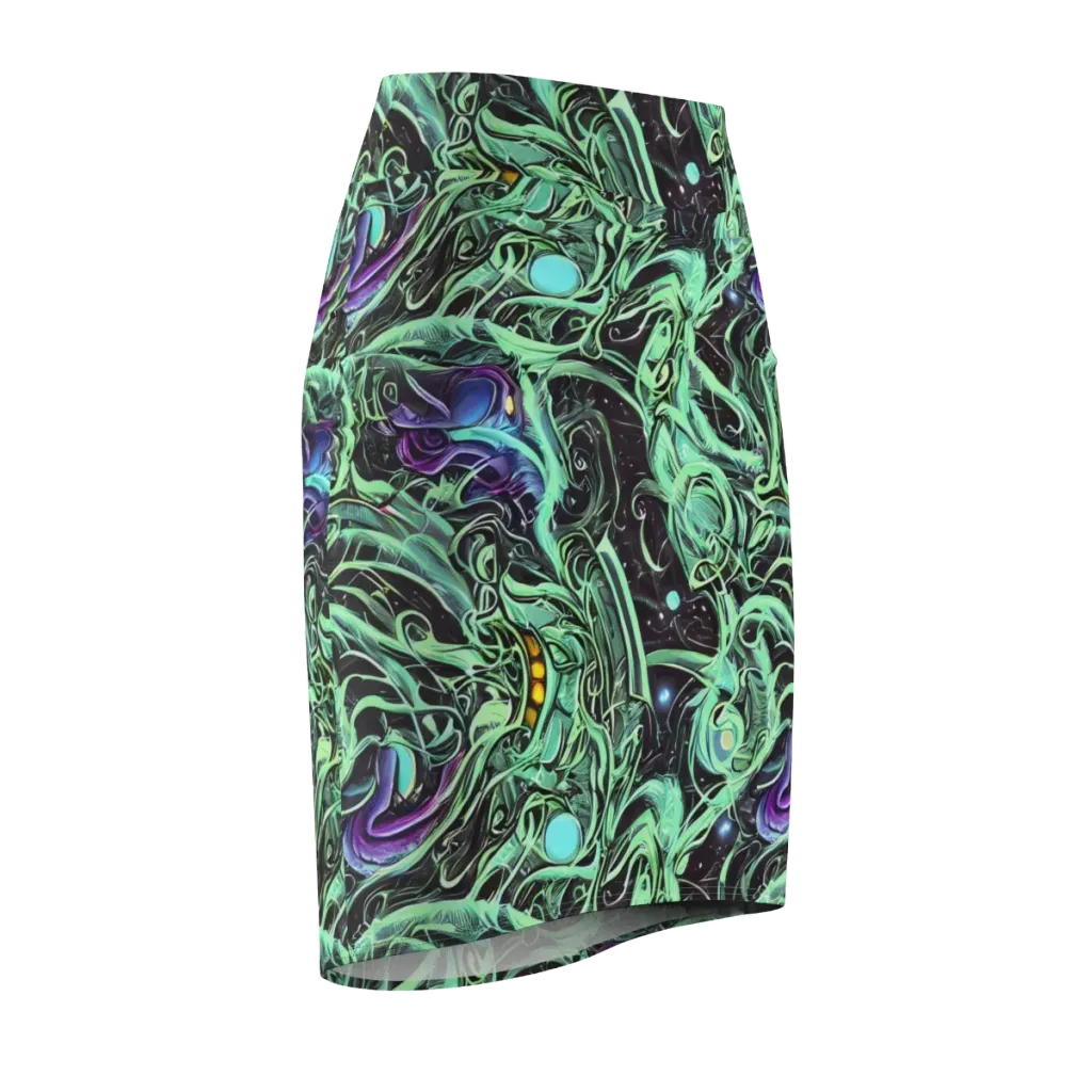 Mint Nebula on Pencil Skirt — Front Side