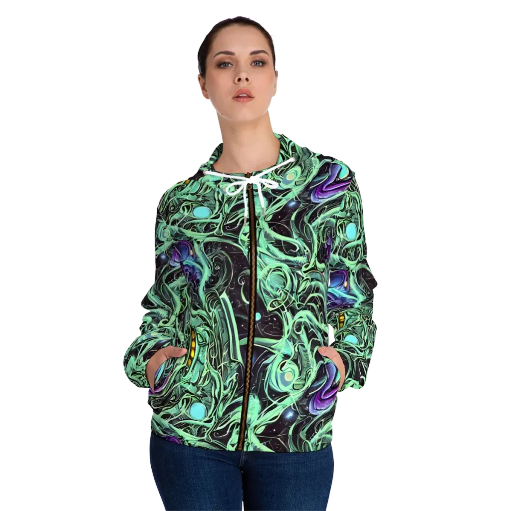 Mint Nebula on Women's Full-Zip Hoodie — Front On Person