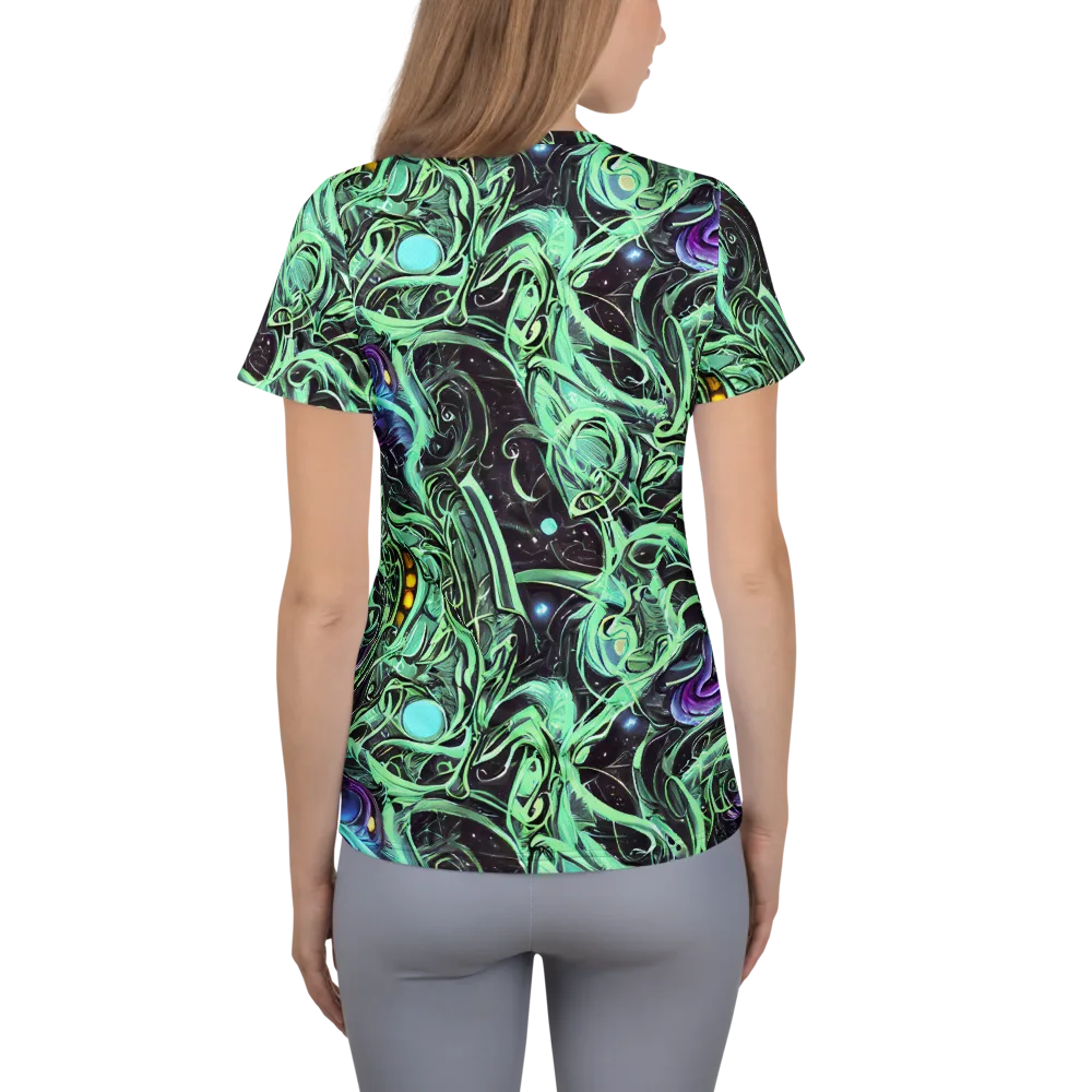 Mint Nebula on Women's Athletic T-Shirt — Back