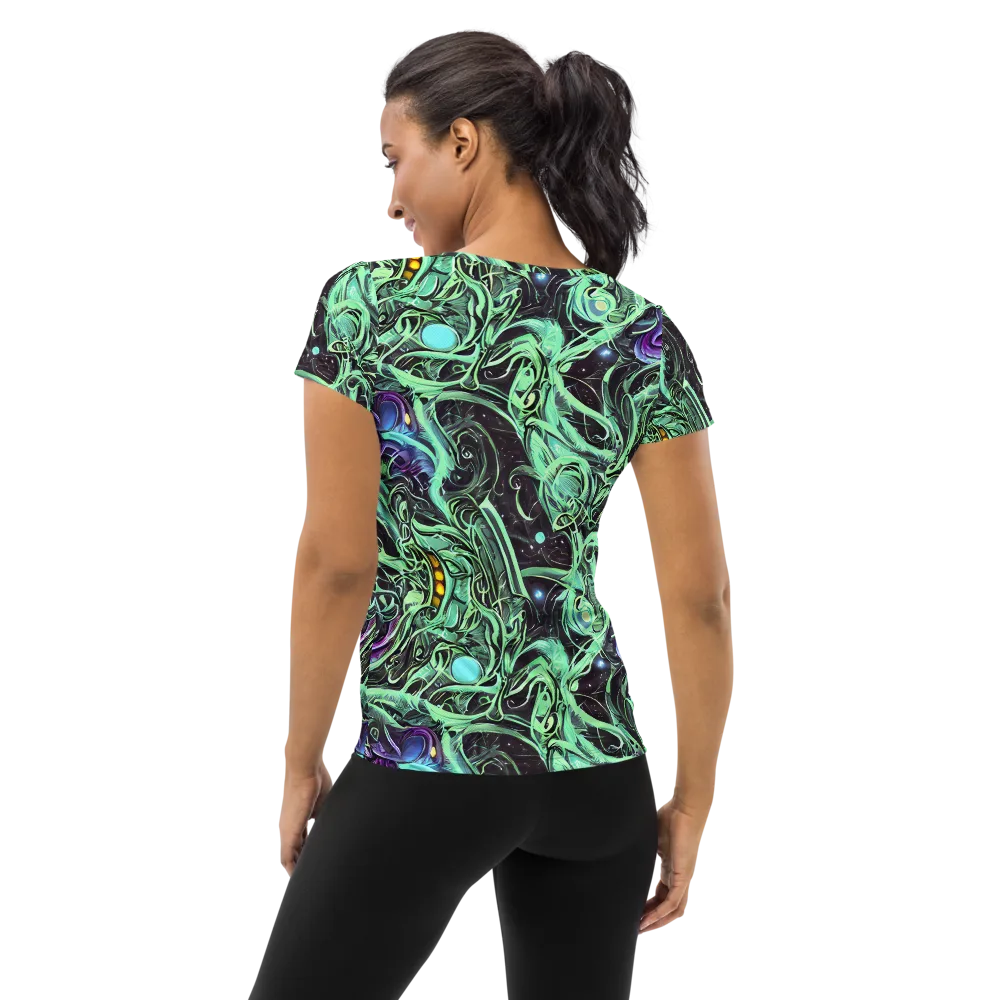 Mint Nebula on Women's Athletic T-Shirt — Back