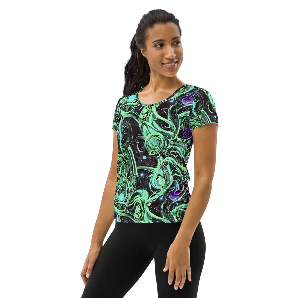 Mint Nebula on Women's Athletic T-Shirt — Left