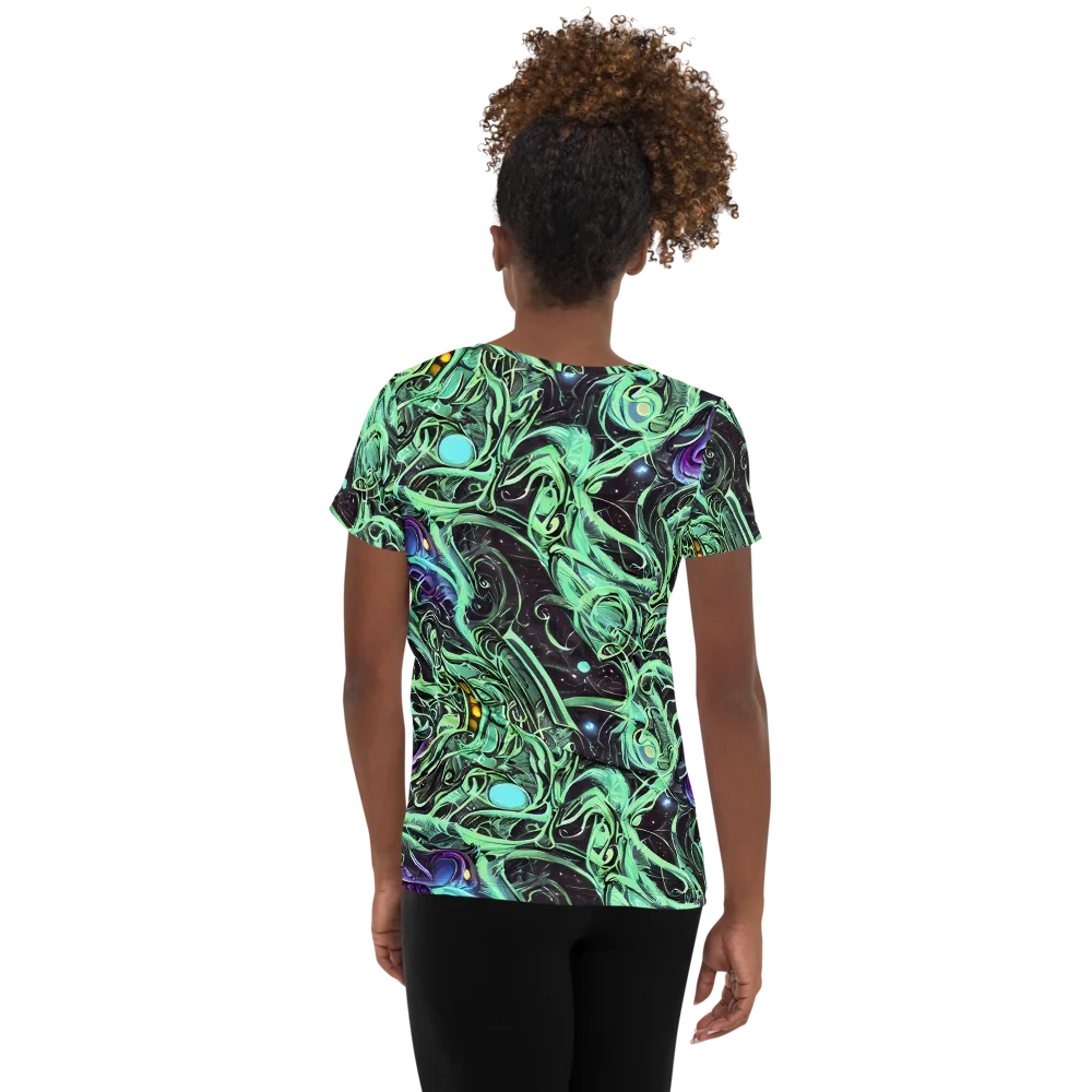 Mint Nebula on Women's Athletic T-Shirt — Back
