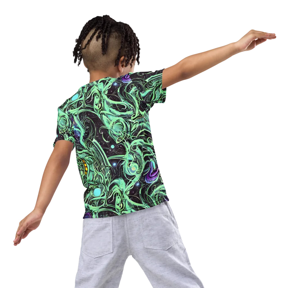 Mint Nebula on Kids Crew Neck T-Shirt — Back