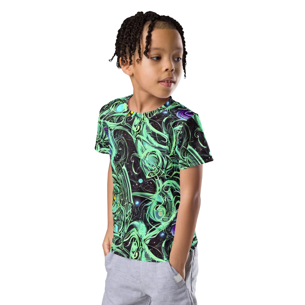 Mint Nebula on Kids Crew Neck T-Shirt — Left Front
