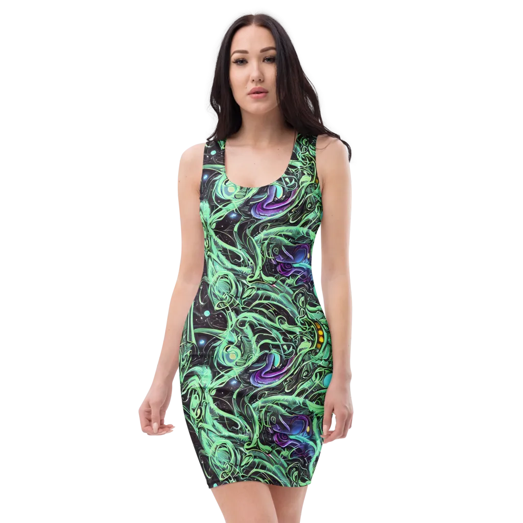 Mint Nebula on Bodycon Dress — Front