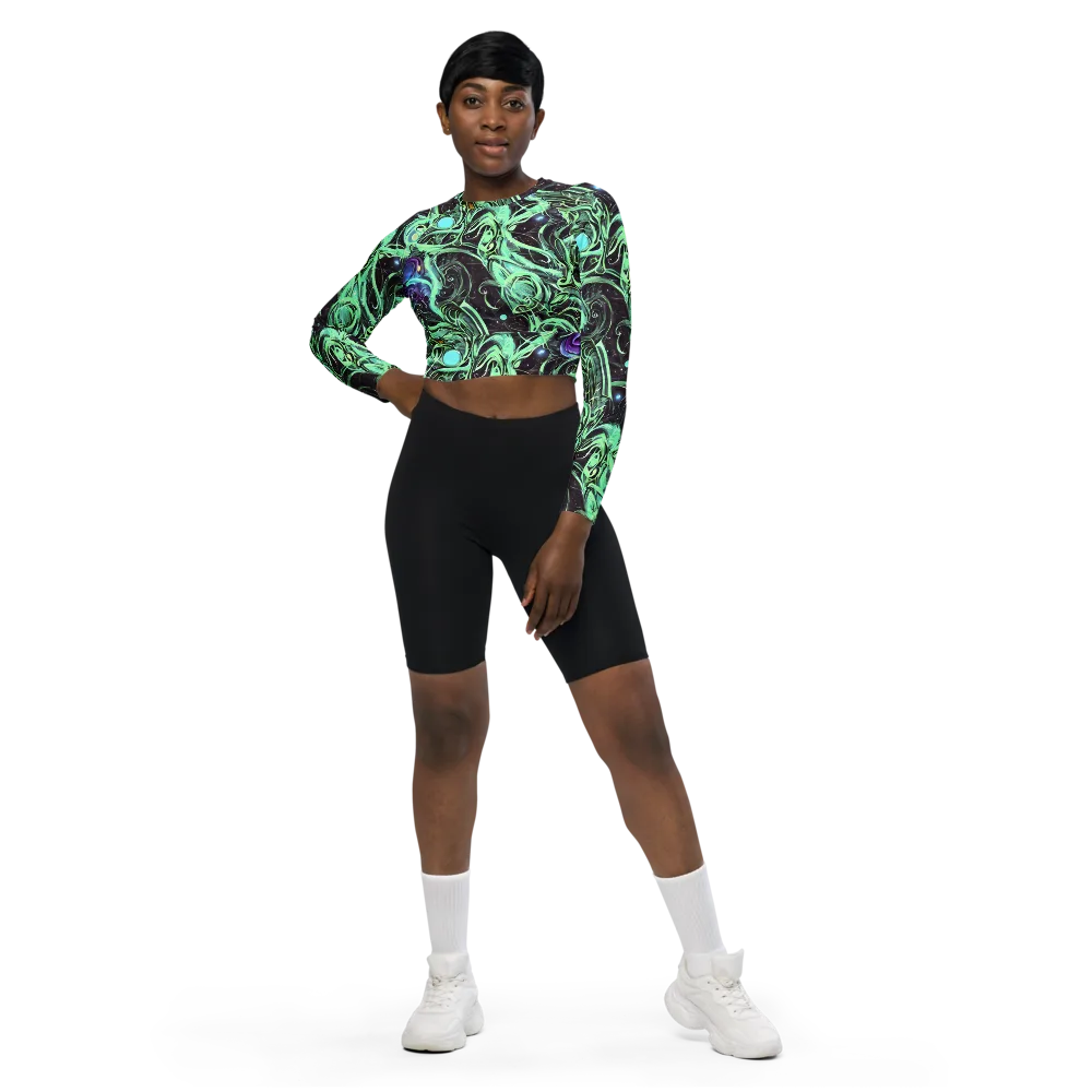 Mint Nebula on Long Sleeve Crop Top — Front