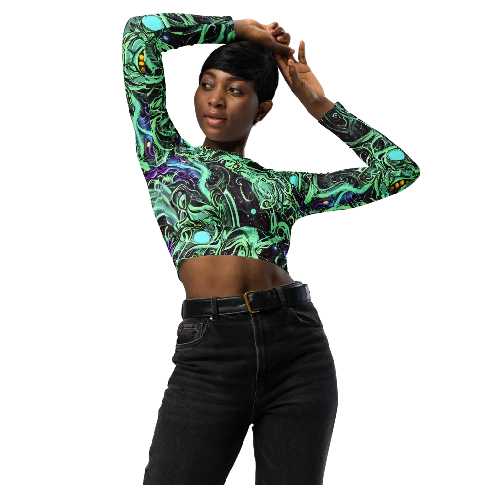 Mint Nebula on Long Sleeve Crop Top — Front