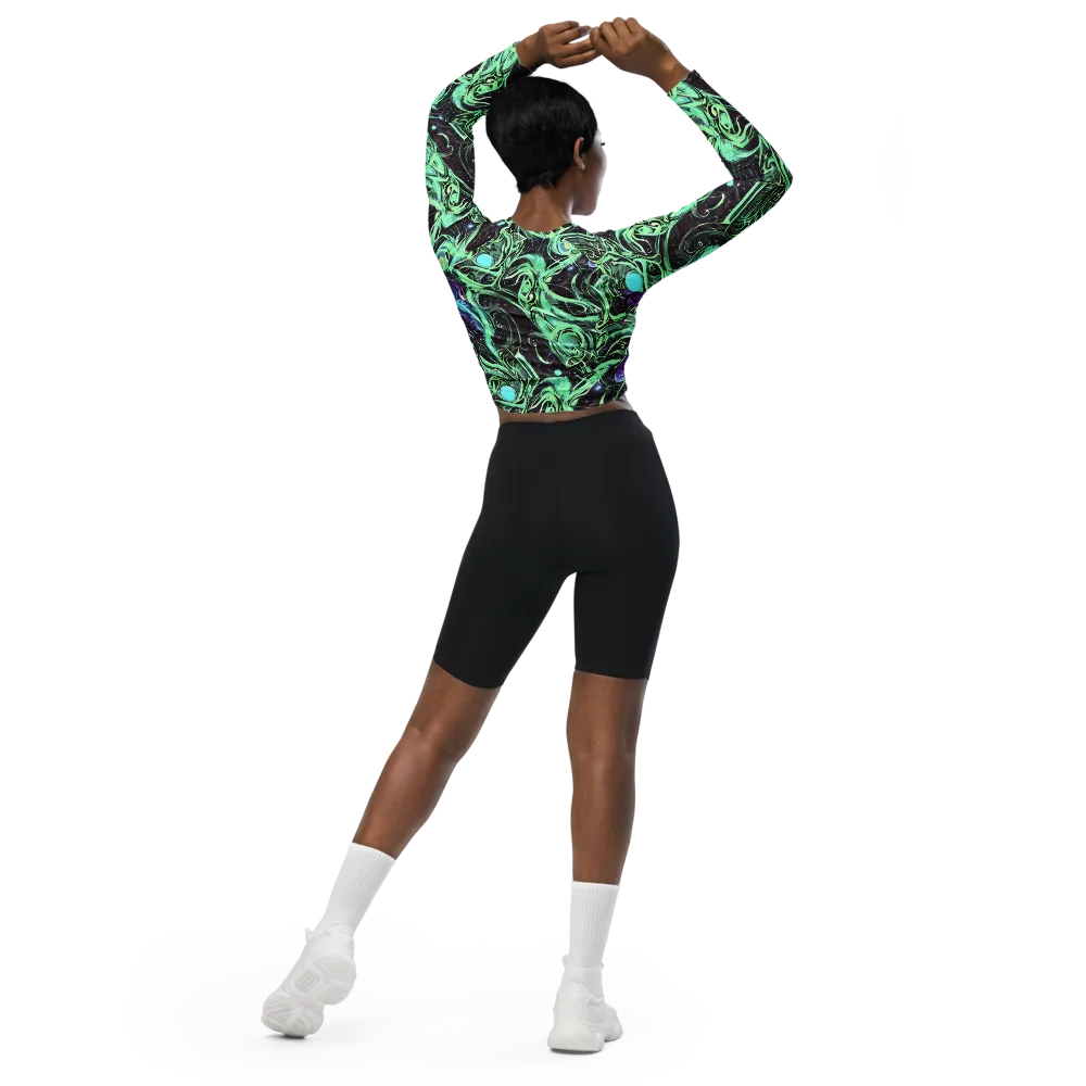 Mint Nebula on Long Sleeve Crop Top — Back