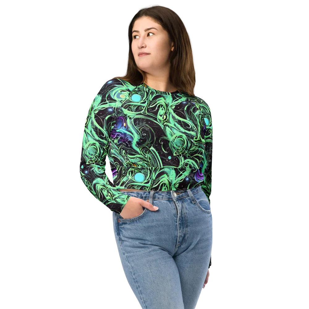 Mint Nebula on Long Sleeve Crop Top — Front