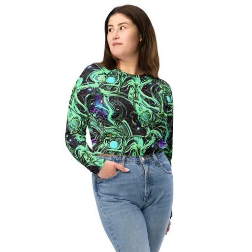 Mint Nebula on a Long Sleeve Crop Top