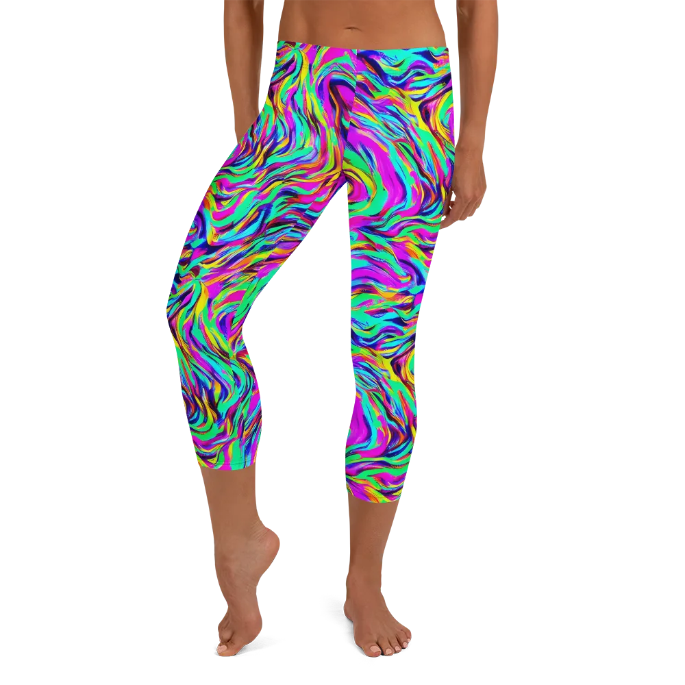 Rainbow Riot on Capri Leggings — Front