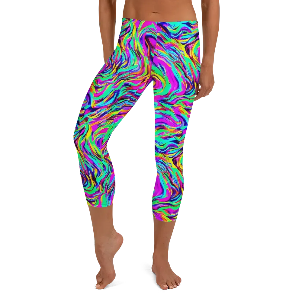 Rainbow Riot on Capri Leggings — Front