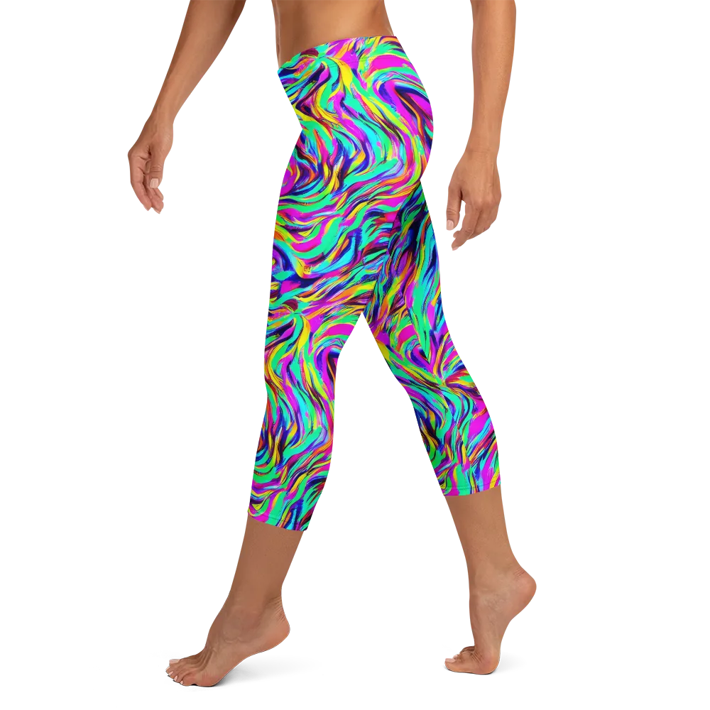 Rainbow Riot on Capri Leggings — Left