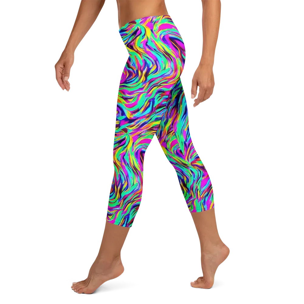 Rainbow Riot on Capri Leggings — Left