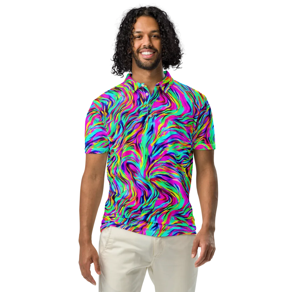 Rainbow Riot on Men's Slim Fit Polo Shirt — Front