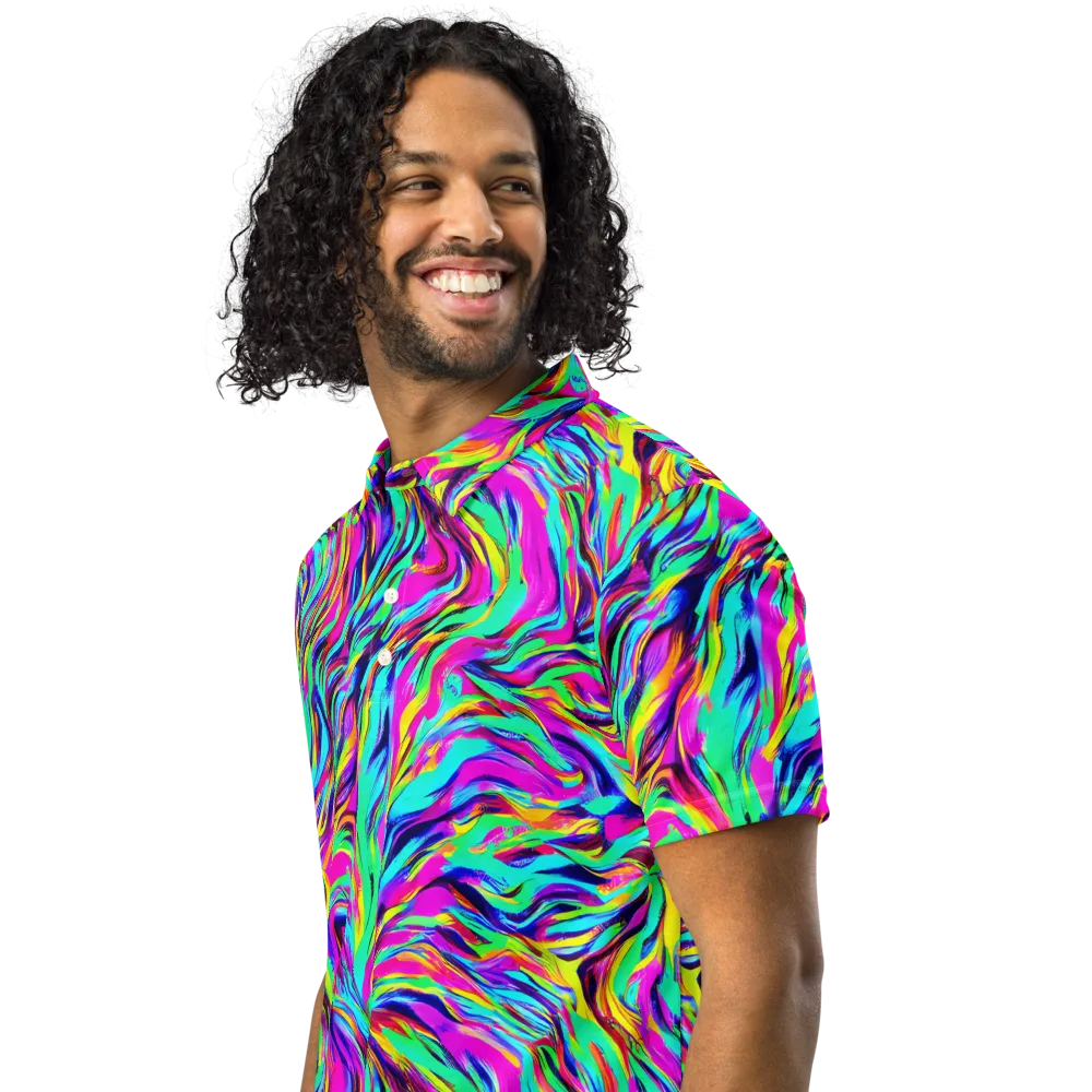 Rainbow Riot on Men's Slim Fit Polo Shirt — Left Front