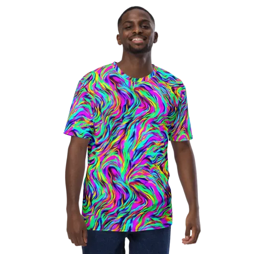 Rainbow Riot on a Men's Crew Neck T-Shirt