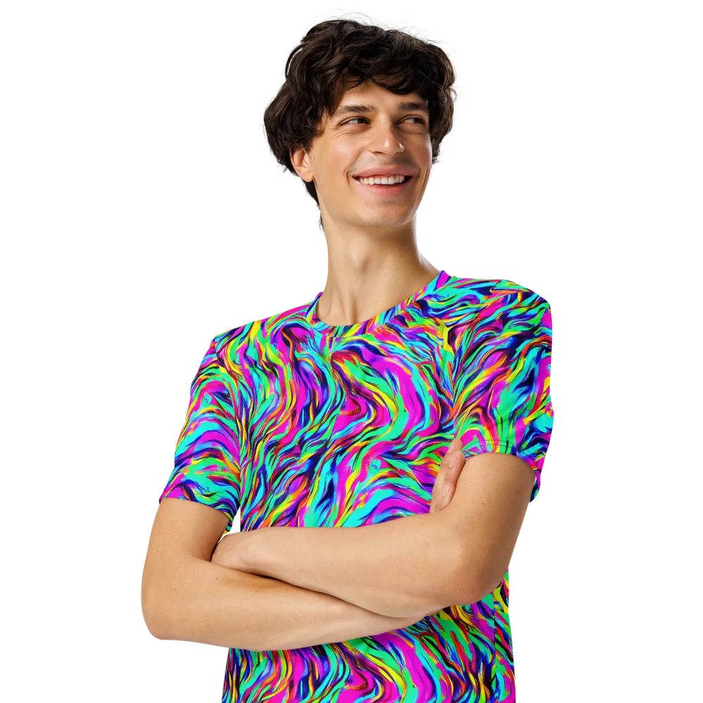 Rainbow Riot on Men's Crew Neck T-Shirt — Left Front