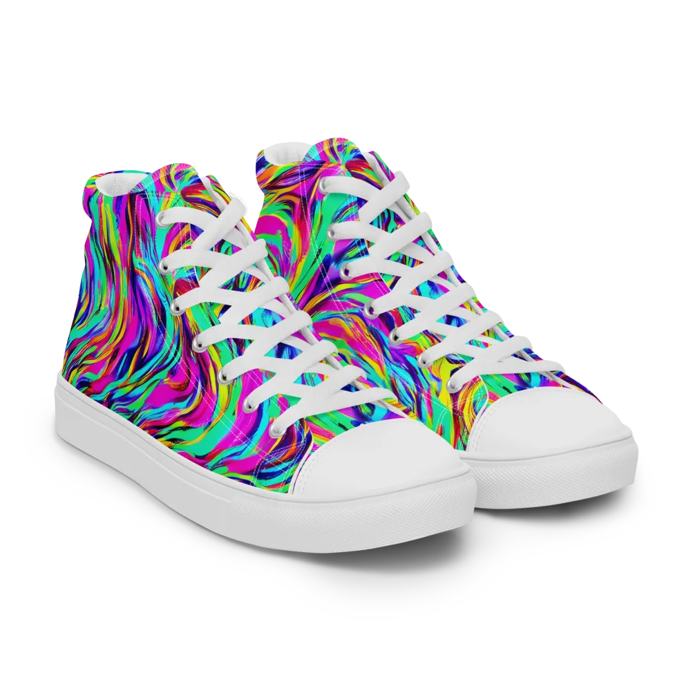 Rainbow Riot on Men's High Top Canvas Shoes — Right Front