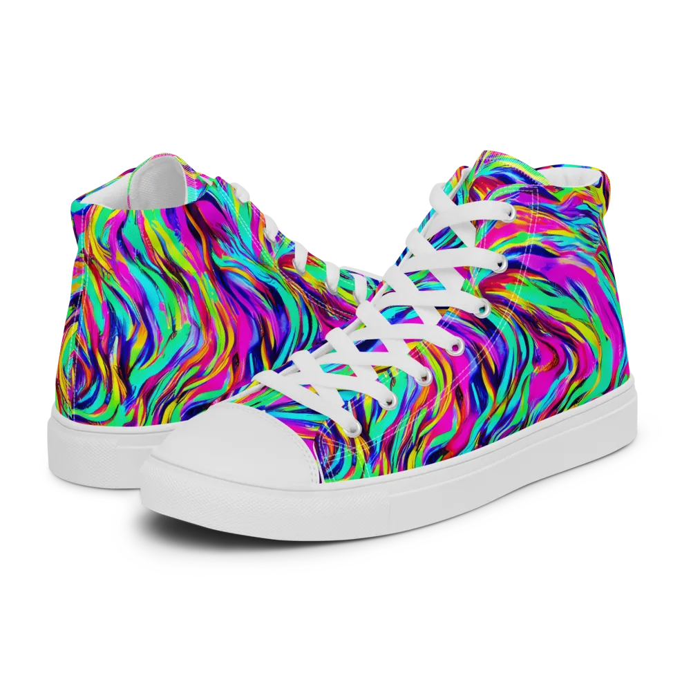 Rainbow Riot on Men's High Top Canvas Shoes — Left