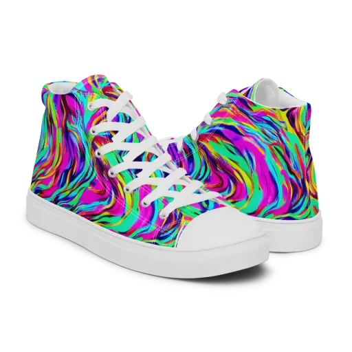 Rainbow Riot on a Men's High Top Canvas Shoes