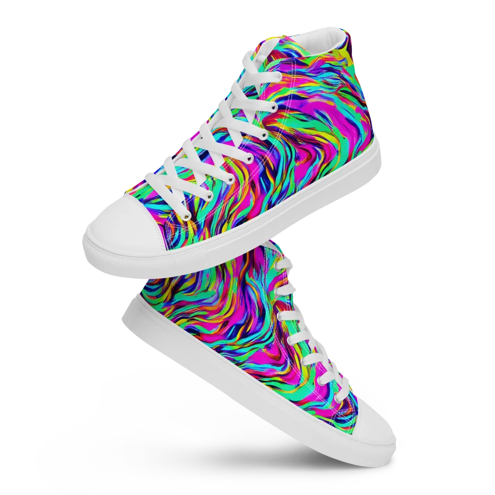 Rainbow Riot on Men's High Top Canvas Shoes — Front