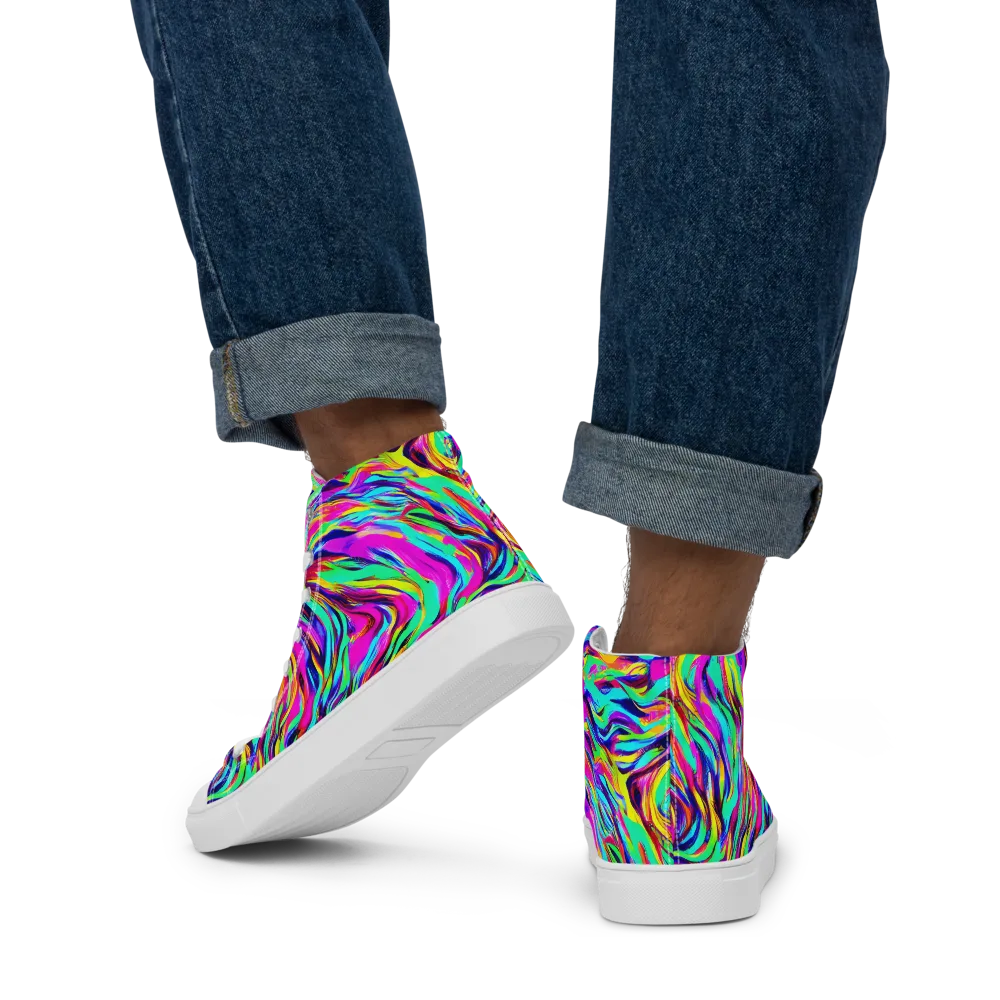 Rainbow Riot on Men's High Top Canvas Shoes — Back