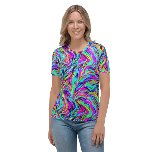 Rainbow Riot on a Women's Crew Neck T-Shirt