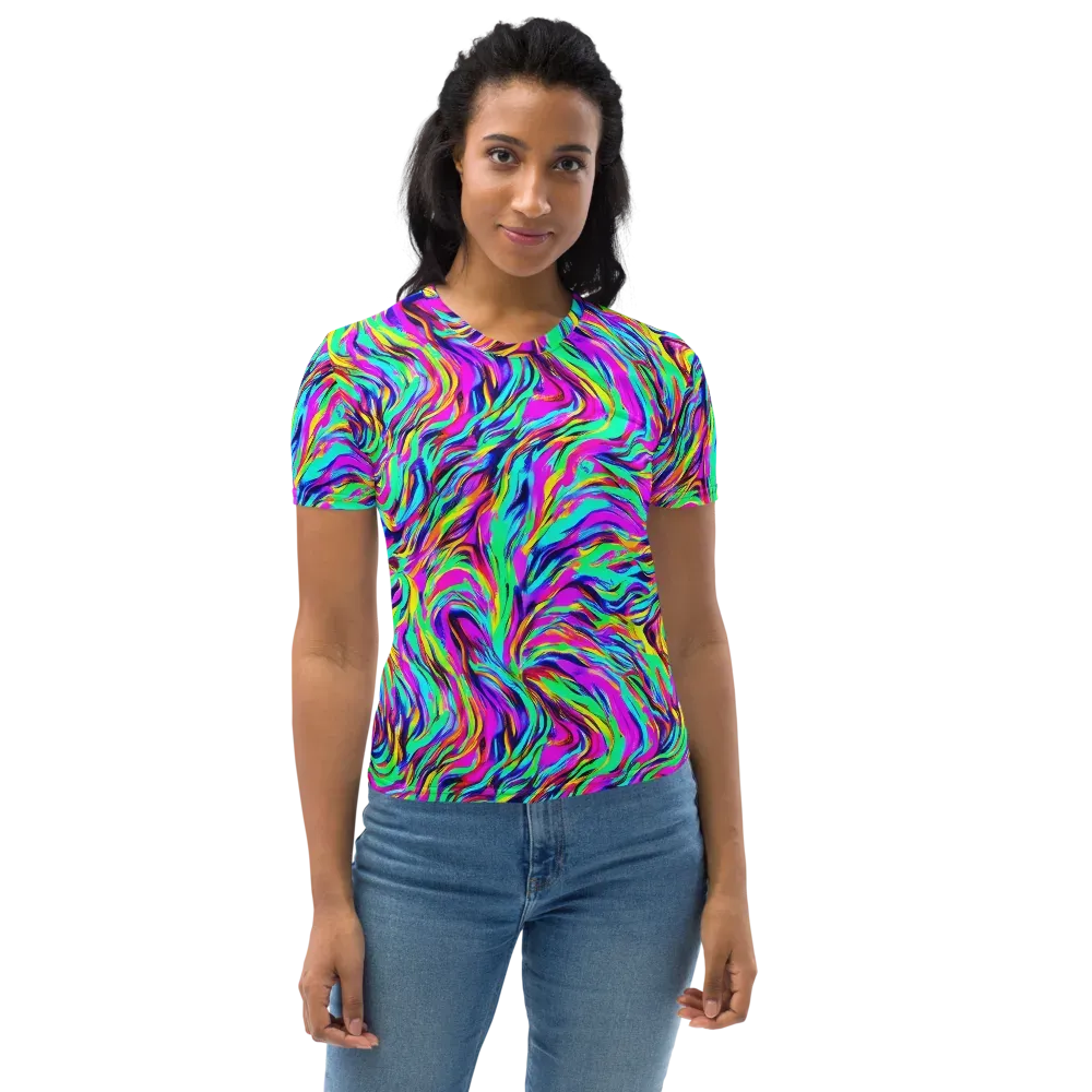 Rainbow Riot on Women's Crew Neck T-Shirt — Front