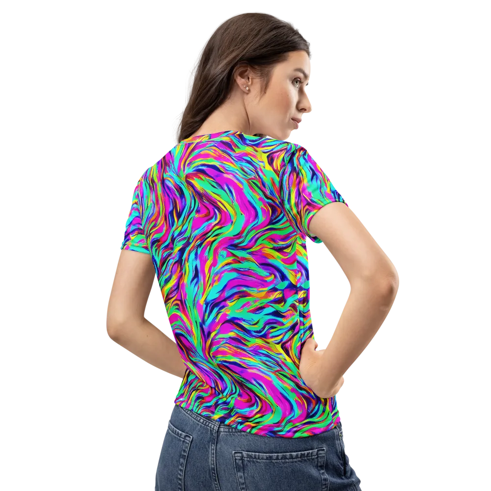 Rainbow Riot on Women's Crew Neck T-Shirt — Back