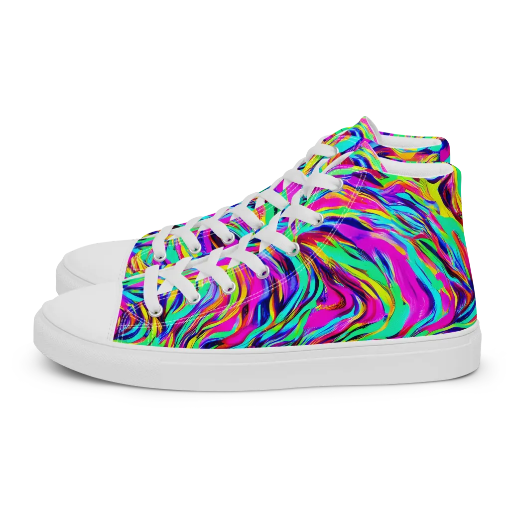 Rainbow Riot on Women's High Top Canvas Shoes — Left