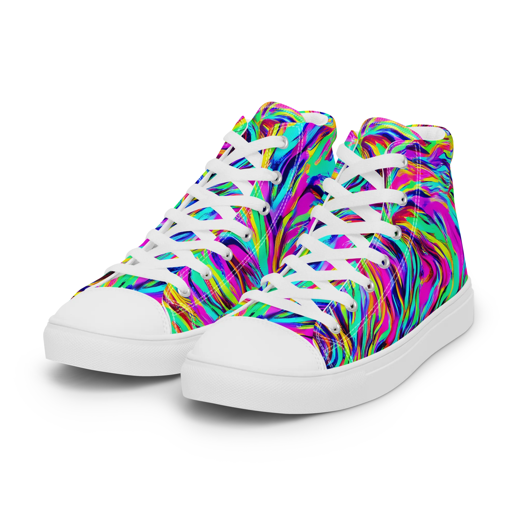 Rainbow Riot on Women's High Top Canvas Shoes — Left Front