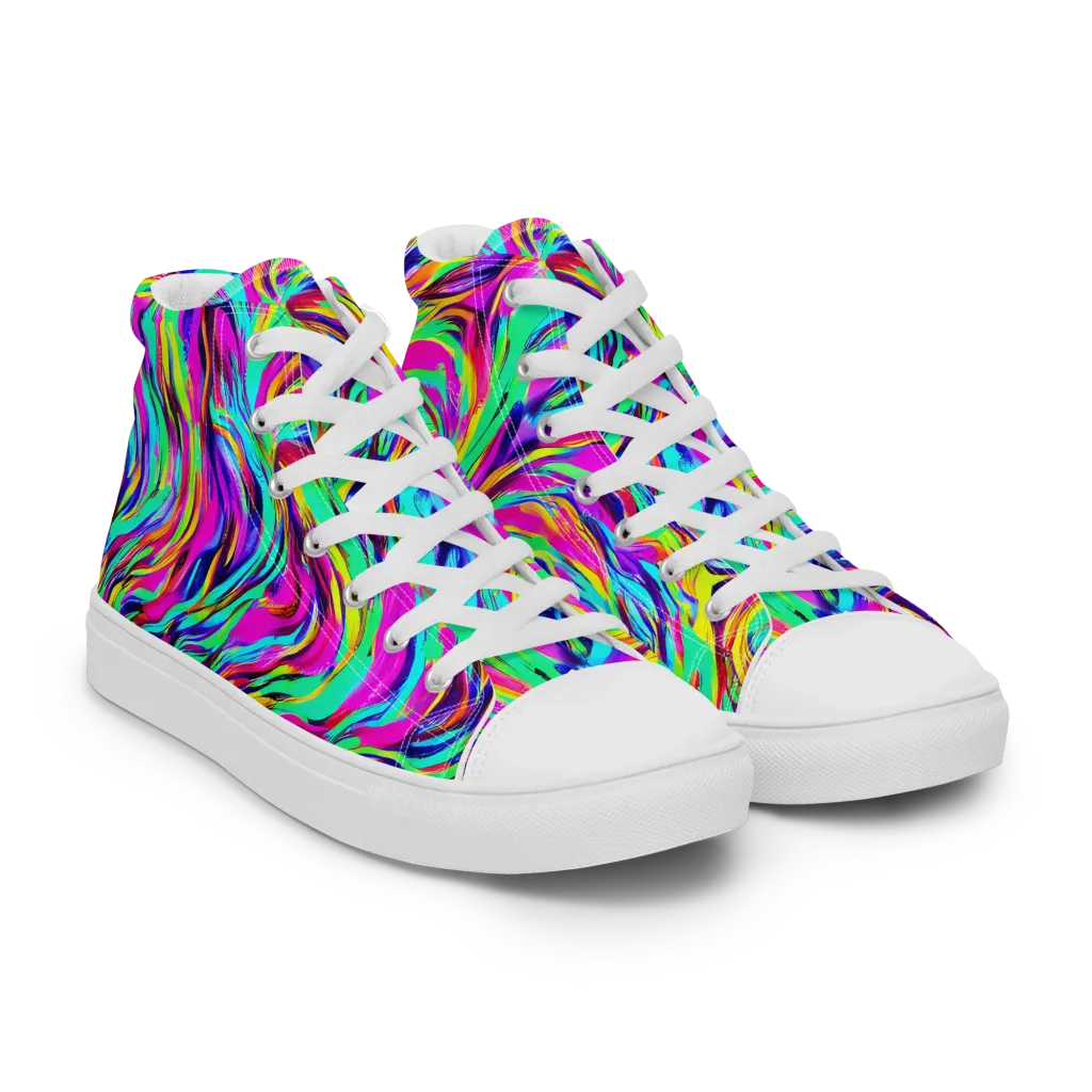 Rainbow Riot on Women's High Top Canvas Shoes — Right Front