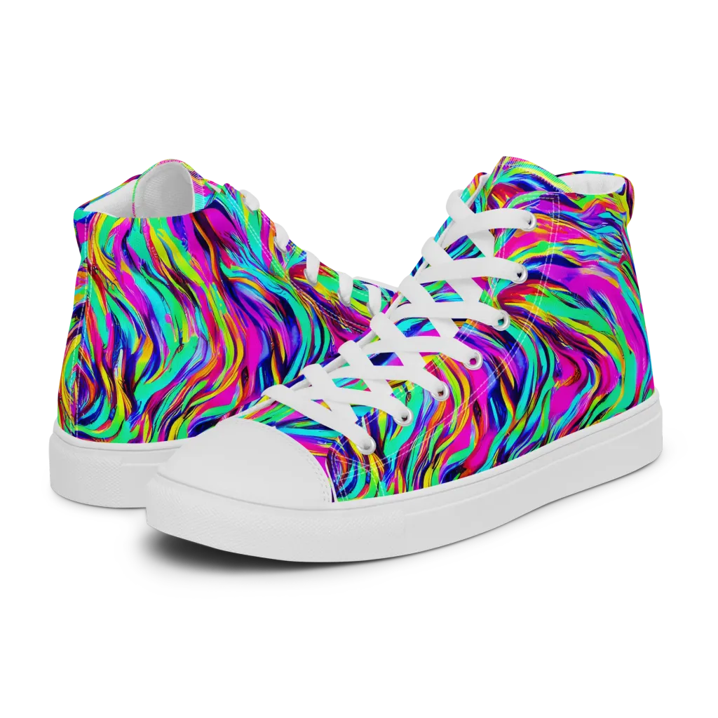 Rainbow Riot on Women's High Top Canvas Shoes — Left
